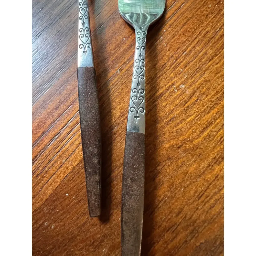 Vintage Interpur flatware wood handle forks Canoe Hearts Japan 2 pieces forks